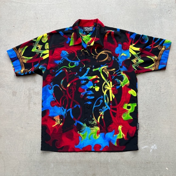 Other - Vintage y2k Jimi Hendrix face portable hippie abstract short sleeve short rayon